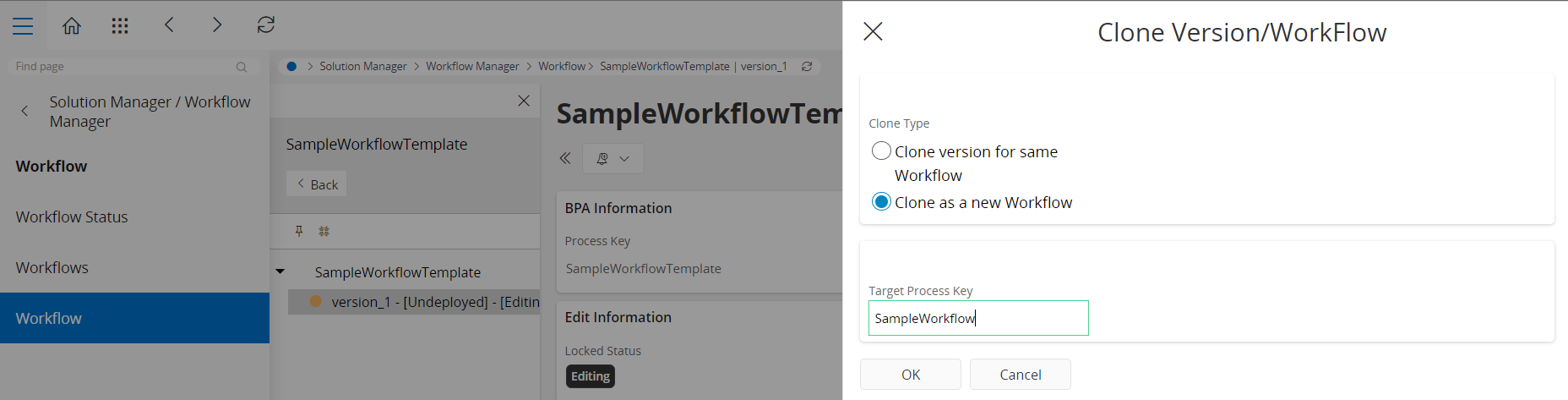 Clone new version under the same Workflow Temp