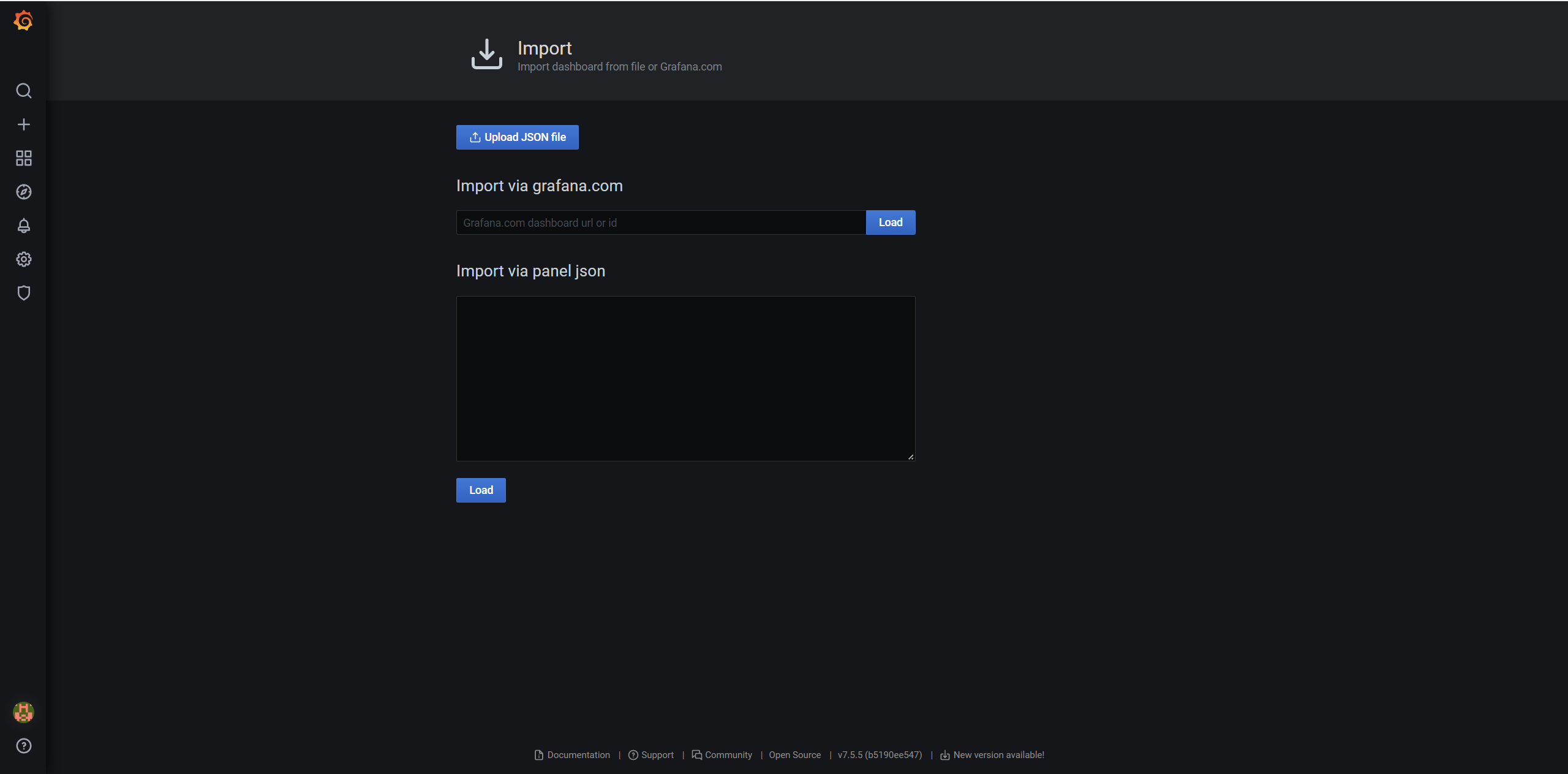 grafana import uplode json or jsonfile