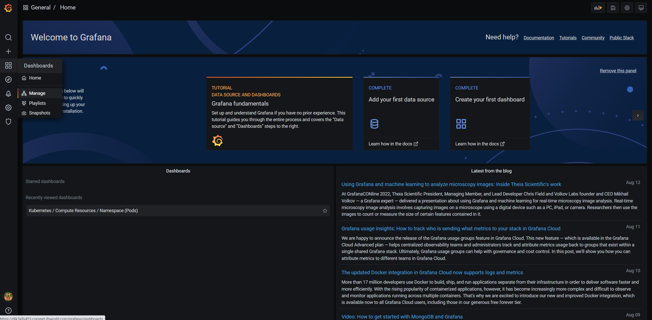 grafana create nav manage