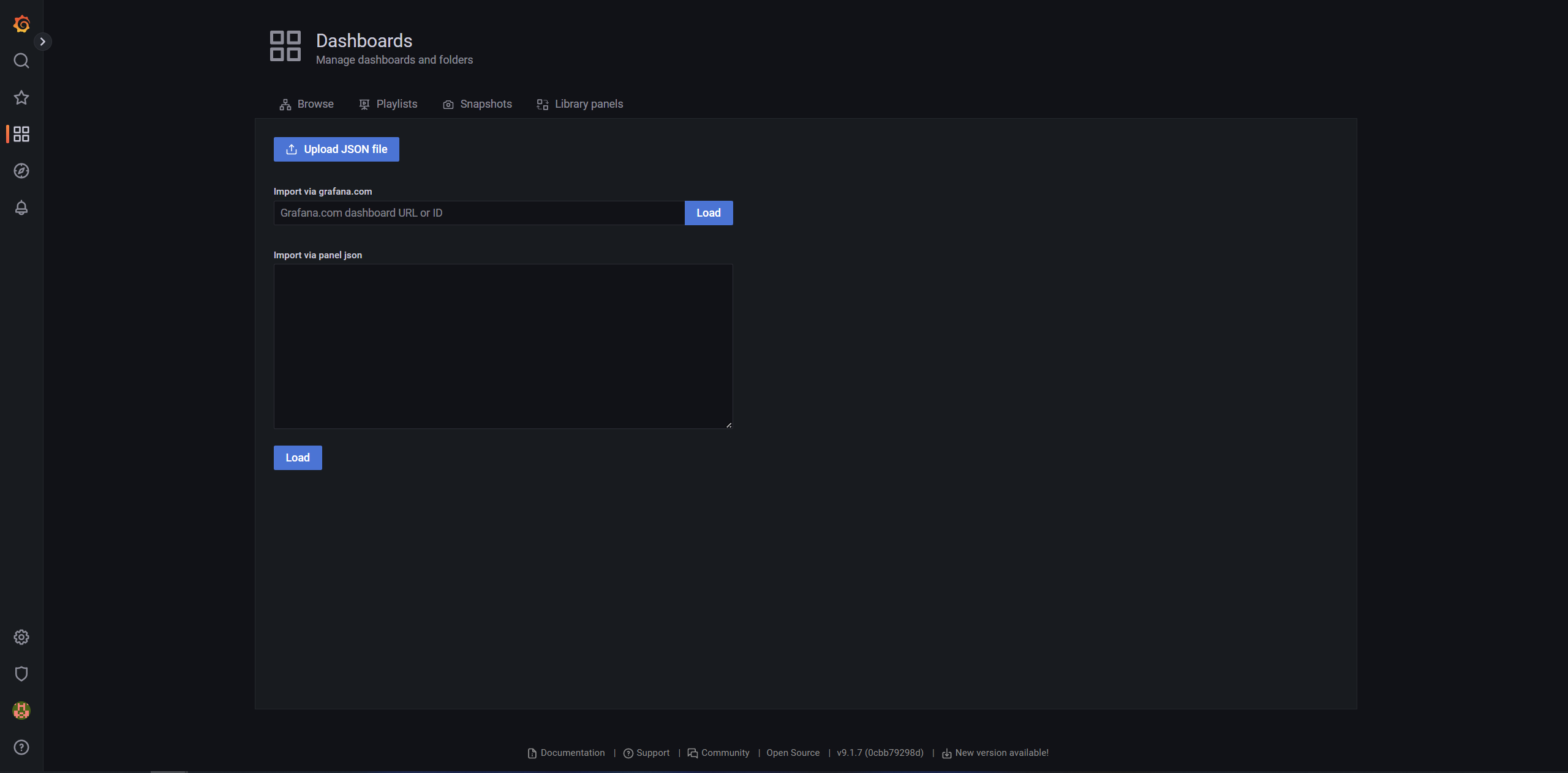 grafana import uplode json or jsonfile