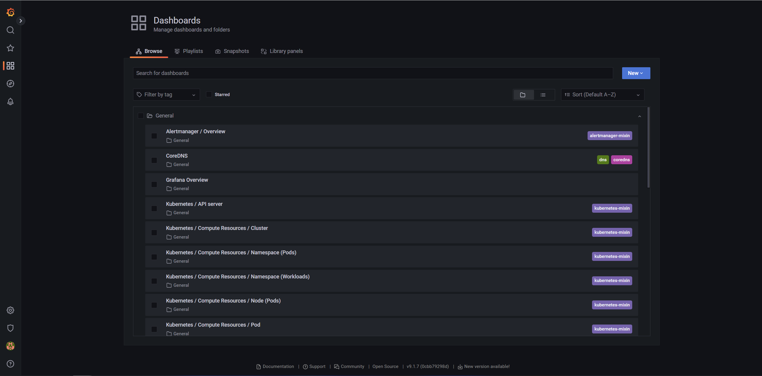 grafana create select new dashboard